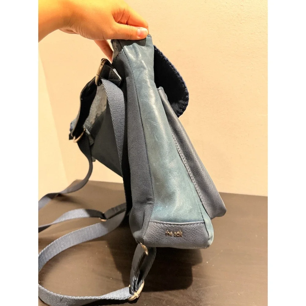The Sak Ventura Slate Blue Leather Embossed Floral Convertible Backpack Bag